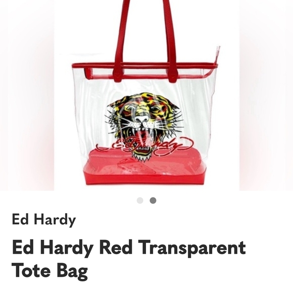 Ed Hardy Handbags - Ed Hardy Red and Clear Tote Bag
